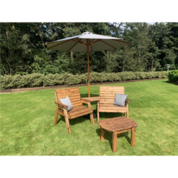 Marlborough Traditional Grand Twin Angled With Coffee Table, 2 X Scatter Cushion Grey & 1 X Parasol Grey & Base