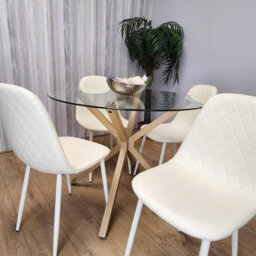 Kosy Koala Round Glass Dining Table Set With 4 Cream Gem Pattern Chairs Dining Room Furniture - thumbnail 3