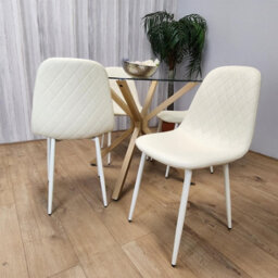 Kosy Koala Round Glass Dining Table Set With 4 Cream Gem Pattern Chairs Dining Room Furniture - thumbnail 4