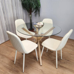 Kosy Koala Round Glass Dining Table Set With 4 Cream Gem Pattern Chairs Dining Room Furniture - thumbnail 7