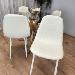 Kosy Koala Round Glass Dining Table Set With 4 Cream Gem Pattern Chairs Dining Room Furniture - thumbnail 9