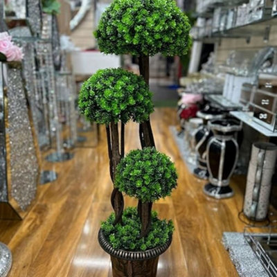 Biznest Artificial Plant Cedar Ball Topiary Tree With Pot Faux Round Shrub Bush Decoration Greenery (3 Leaf Flower 90Cm)