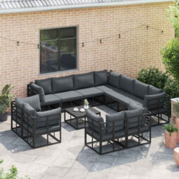 Berkfield Modern Garden Sofa Set With Cushion 11 Pcs Black Aluminium - thumbnail 3