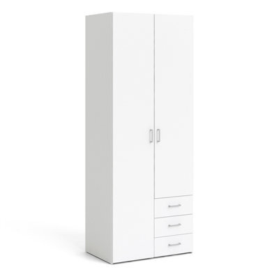 Furniture To Go Space Wardrobe - 2 Doors 3 Drawers In White 2000 (W) 77.6 X  (H) 200.4 X  (D) 49.5Cm - image 1