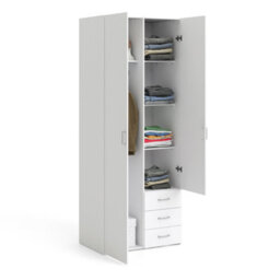 Furniture To Go Space Wardrobe - 2 Doors 3 Drawers In White 2000 (W) 77.6 X  (H) 200.4 X  (D) 49.5Cm - thumbnail 6