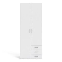Furniture To Go Space Wardrobe - 2 Doors 3 Drawers In White 2000 (W) 77.6 X  (H) 200.4 X  (D) 49.5Cm - thumbnail 3