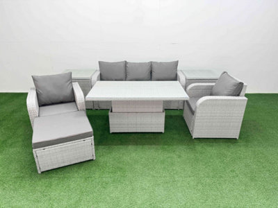 Fimous Pe Rattan Garden Furniture Set Reclining Chair Sofa Lounge Sofa Set Adjustable Lifting Table 2 Side Table Big Footstool - image 1