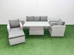 Fimous Pe Rattan Garden Furniture Set Reclining Chair Sofa Lounge Sofa Set Adjustable Lifting Table 2 Side Table Big Footstool - thumbnail 2