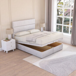 Sloomy Texas End Lift Ottoman Bed 5Ft With Sprung Memory Mattress - Silver Plush & Headboard- King - thumbnail 2