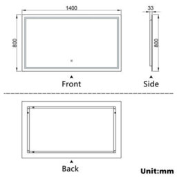 Probaty Bathrooms Bathroom 3 Colors Dimmable Led Mirror 1400X800mm With Anti-Fog Ip44,wall Mounted Touch Switch Backlit Vanity Mirror - thumbnail 9