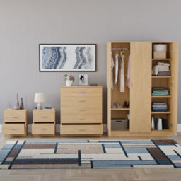 Lassic Vida Designs Riano 4 Piece Bedroom Set (2 Drawer Bedside Chest, 5 Drawer Chest, 3 Door Wardrobe), Pine - thumbnail 2