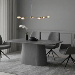 Stratus Interiors Sydney Grey Dining Table With Fluted Pedestal Base, Modern Dining Room Table, Contemporary Stone Effect Kitchen & Dining Furniture - thumbnail 2