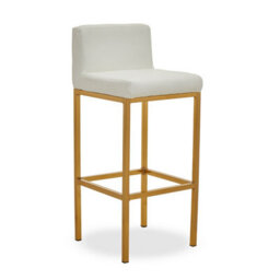 Premier Housewares Interiors By Premier White Pu And Gold Finish Bar Chair, Glam Touch Indoor Metal Bar Stool, Footrest Bar Chair
