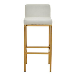 Premier Housewares Interiors By Premier White Pu And Gold Finish Bar Chair, Glam Touch Indoor Metal Bar Stool, Footrest Bar Chair - thumbnail 2