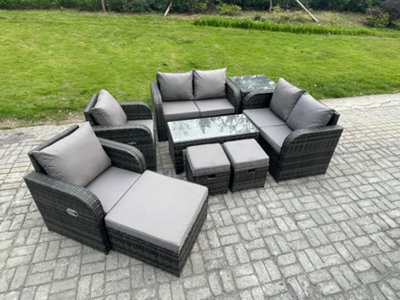 Fimous 9 Seater Rattan Garden Furniture Set Outdoor Sofa, Table And Chairs Coffee Table 3 Footstools Ideal For Pool Side, Balcony - image 1