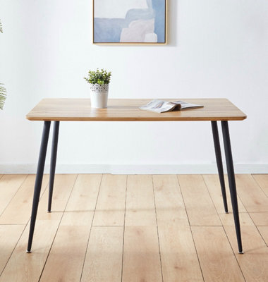 Hallowood Furniture Cullompton Rectangular Dining Table (Tab902, 120X70Cm) With Light Oak Effect Top And Black Legs - image 1