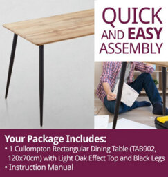 Hallowood Furniture Cullompton Rectangular Dining Table (Tab902, 120X70Cm) With Light Oak Effect Top And Black Legs - thumbnail 7