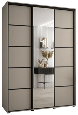 Arte Dakota V Sleek Cashmere & Black Sliding Door Wardrobe 1800mm H2350mm D600mm With Mirrored Door, Two Hanging Rails, Ten Shelves - image 1