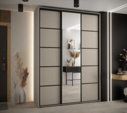 Arte Dakota V Sleek Cashmere & Black Sliding Door Wardrobe 1800mm H2350mm D600mm With Mirrored Door, Two Hanging Rails, Ten Shelves - thumbnail 2
