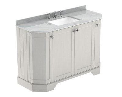 Hudson Reed Floor Standing 4 Door Angled Vanity Unit With 3 Tap Hole Grey Marble Top & Basin, Timeless Sand, 1236 X 470 mm - image 1