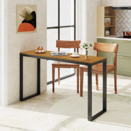 Costway Outdoor Rectangle Console Table Patio Side Table W/metal Frame-Brown - thumbnail 3