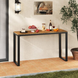 Costway Outdoor Rectangle Console Table Patio Side Table W/metal Frame-Brown - thumbnail 7