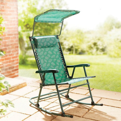Gainsborough Rocking Garden Chair In Green With Sunshade, Breathable Fabric Seat, Steel Frame, Padded Headrest, 120Kg Capacity - image 1