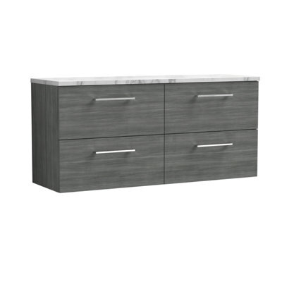 Balterley Bramshall 1200mm Wall Hung 4 Drawer Vanity Unit & Laminate Worktop For Modern Bathroom Storage - Anthracite Woodgrain - image 1
