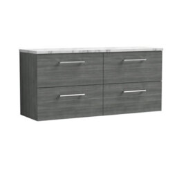 Balterley Bramshall 1200mm Wall Hung 4 Drawer Vanity Unit & Laminate Worktop For Modern Bathroom Storage - Anthracite Woodgrain - thumbnail 1