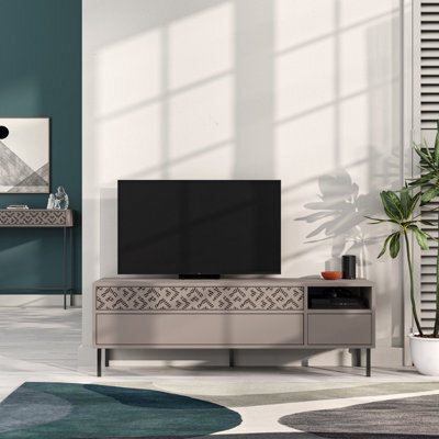 "Decortie Heaton Modern Multimedia Unit With Storage Tv Cabinet 60"" Mocha Grey 145Cm" - image 1