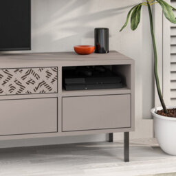 "Decortie Heaton Modern Multimedia Unit With Storage Tv Cabinet 60"" Mocha Grey 145Cm" - thumbnail 5