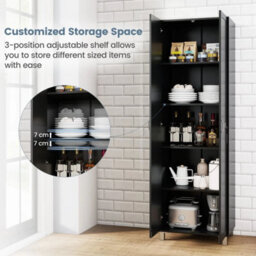 Double Door Tall Storage Cabinet Freestanding Pantry Cabinet-Black - thumbnail 4