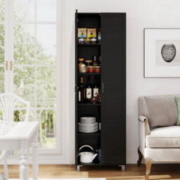 Double Door Tall Storage Cabinet Freestanding Pantry Cabinet-Black - thumbnail 6