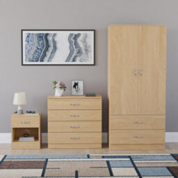 Lassic Vida Designs Riano 3 Piece Bedroom Set (1 Drawer Bedside Chest, 4 Drawer Chest, 2 Door 2 Drawer Wardrobe), Pine - thumbnail 7