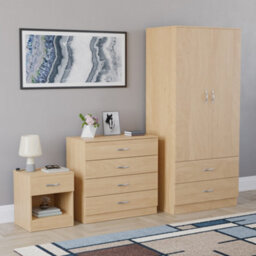 Lassic Vida Designs Riano 3 Piece Bedroom Set (1 Drawer Bedside Chest, 4 Drawer Chest, 2 Door 2 Drawer Wardrobe), Pine - thumbnail 6