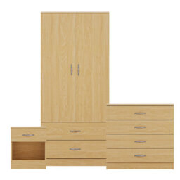Lassic Vida Designs Riano 3 Piece Bedroom Set (1 Drawer Bedside Chest, 4 Drawer Chest, 2 Door 2 Drawer Wardrobe), Pine - thumbnail 8