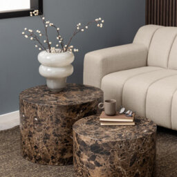 Furniture To Go Dice Round Coffee Table Set Of 2 In Brown Marble And Delhi Rough Paper - thumbnail 4