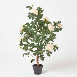 Homescapes Artificial Peach Handcrafted Peony Tree In Black Pot, 100 Cm