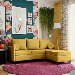 Leon L Living Room Corner Sofa Bed With Dl Mechanism Storage Box Mdf Frame Bonell Springs 213X168X101Cm Yellow Right
