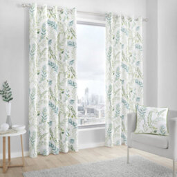 Fusion Fernworthy 100% Cotton Botanical Print Pair Of Eyelet Curtains