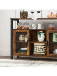 Songmics Vasagle Sideboard, Buffet Table With 2 Transparent Glass Doors, Tv Cabinet, For Dining Room, 100 X 35 X 80 Cm, Industrial Style - thumbnail 5