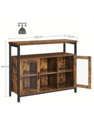 Songmics Vasagle Sideboard, Buffet Table With 2 Transparent Glass Doors, Tv Cabinet, For Dining Room, 100 X 35 X 80 Cm, Industrial Style - thumbnail 2