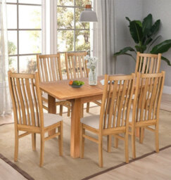Hallowood Furniture Camberley Oak Butterfly Extending Dining Table With 6 Premium Oak Chairs With Beige Seat Pad - thumbnail 1