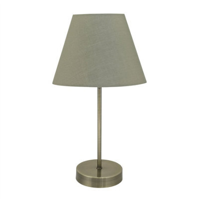 First Choice Lighting Antique Brass Stick Table Lamp With Sage Green Fabric Shade - image 1