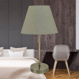 First Choice Lighting Antique Brass Stick Table Lamp With Sage Green Fabric Shade - thumbnail 3