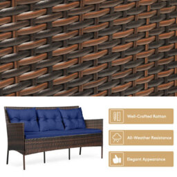 Costway 3 Pcs Patio Rattan Conversation Set Garden Corner Sofa Set W/ Coffee Table-Navy - thumbnail 7
