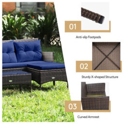 Costway 3 Pcs Patio Rattan Conversation Set Garden Corner Sofa Set W/ Coffee Table-Navy - thumbnail 9