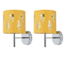 First Choice Lighting Set Of 2 Brea - Chrome Wall Lights With Ochre Fern Shades