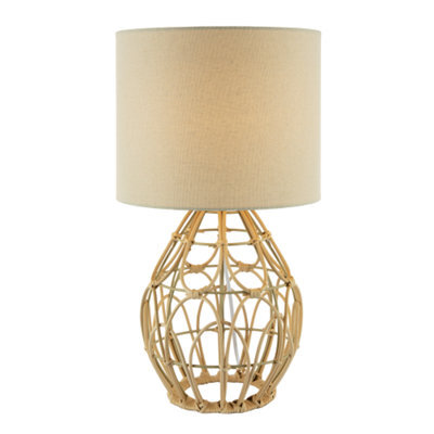 Happy Homewares Traditional Vintage Wrapped Rattan Table Lamp With Cream Linen Fabric Shade - image 1