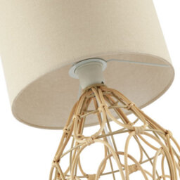 Happy Homewares Traditional Vintage Wrapped Rattan Table Lamp With Cream Linen Fabric Shade - thumbnail 3
